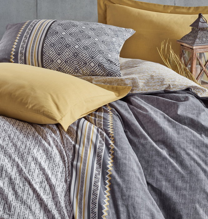 L'essentiel linge de maison Nedra - Juego de funda de edredón doble ranforce Gris, mostaza y blanco L'essentiel linge de maison Nedra - Juego de funda de edredón doble ranforce Gris, mostaza y blanco